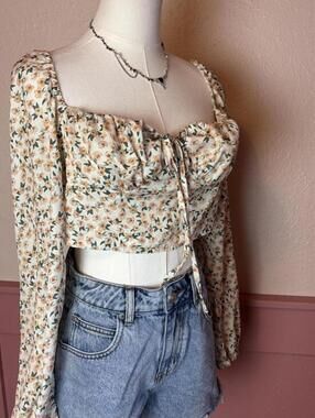 floral milkmaid crop top yellow cottage fairy dainty ditsy lolita